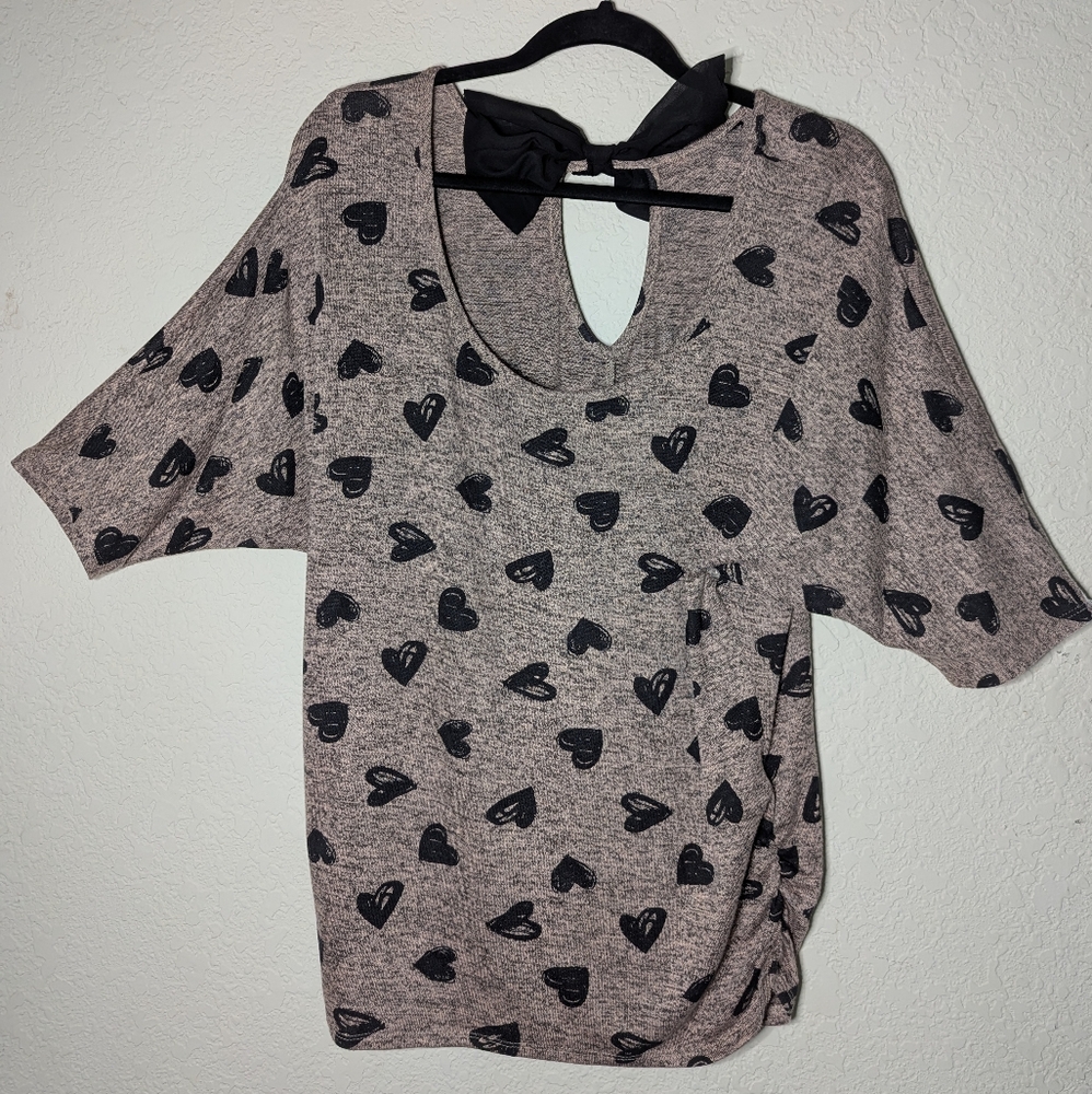 Gray Tie Front Blouse with Relaxed Fit